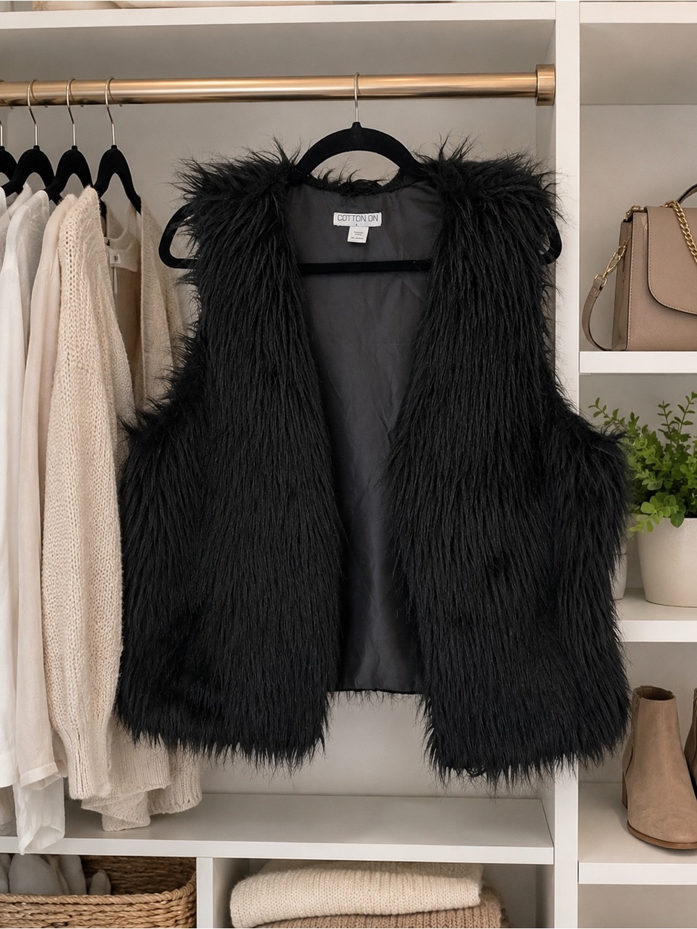 Cotton On Black Faux Fur Vest